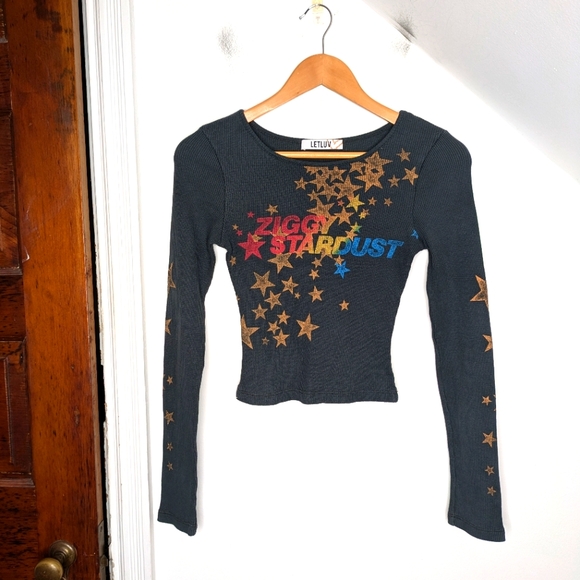 Free People Tops - LETLUV David Bowie Ziggy Stardust Shrunken Thermal Long Sleeve Tee NEW Size S